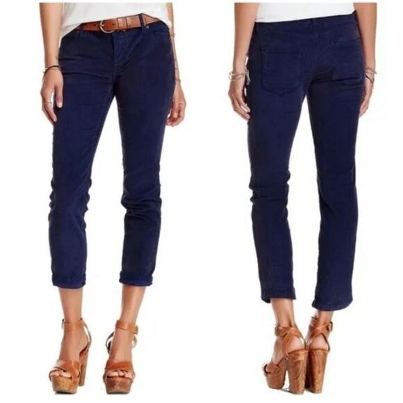 FP Corduroy rolled cropped pants Peacock Blue Stretch Mid-rise Ankle length 29 - Picture 1 of 8